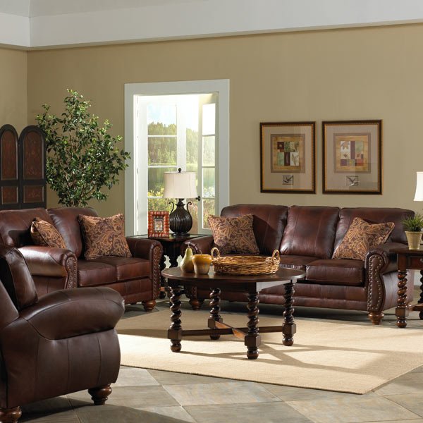 Top Grain Leather Sofa With Fireside, What Is The Best Furniture Made In America