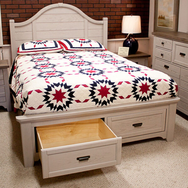 Farmhouse Style bed with drawer open