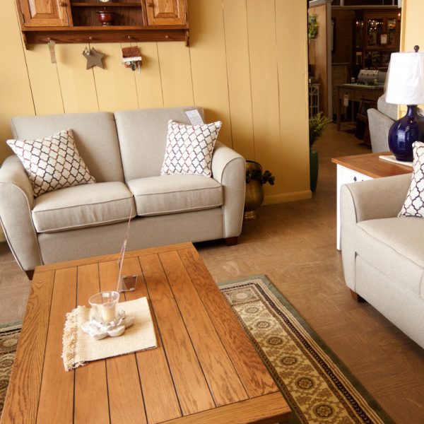Lifestyle Sofa with loveseat and oak plank table