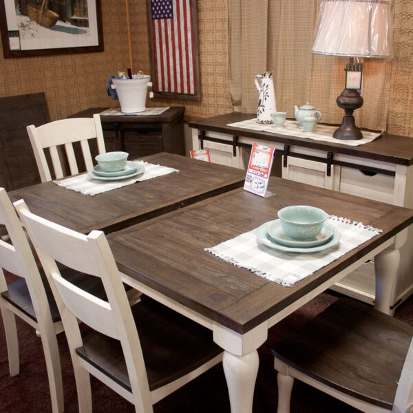 Rustic Farmhouse Dining small table with chair and small hutch