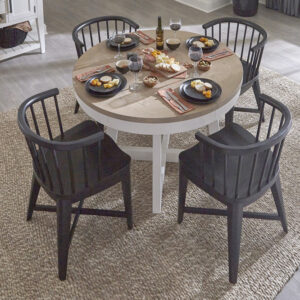 Two Tone Casual Dining set with dinner on it