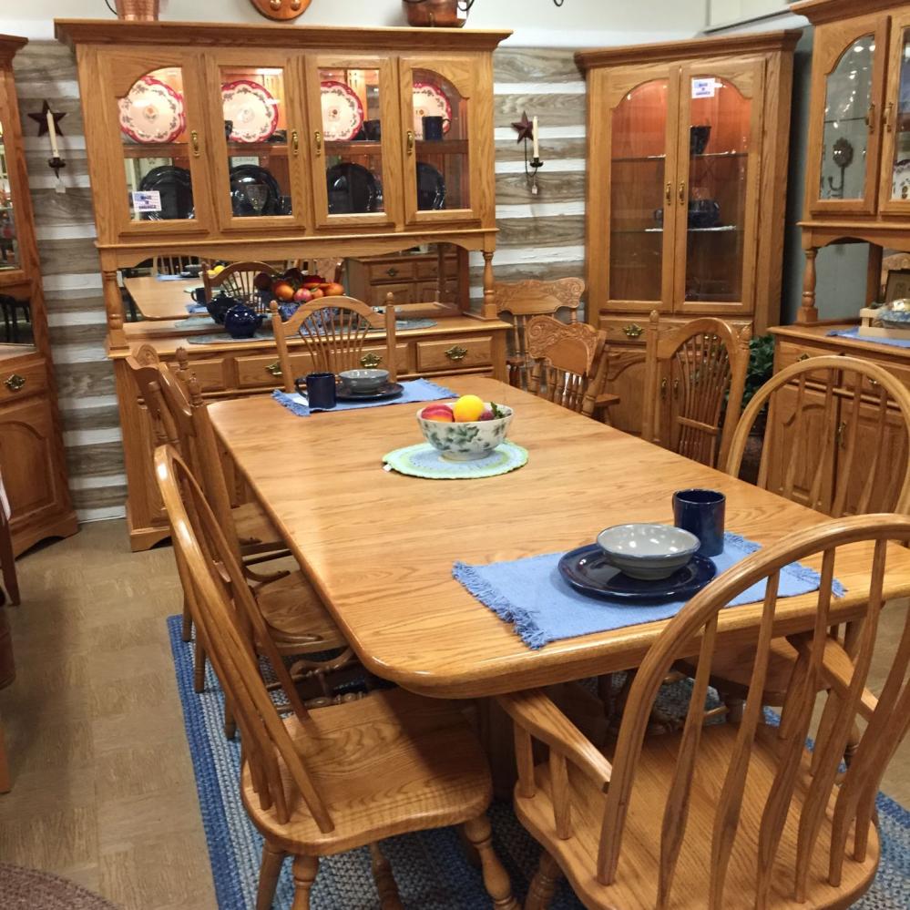Country Dining Room set featuring solid oak with custom sizes/ finishes.