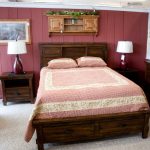 pine with distressed walnut finish bedroom set end table and bed
