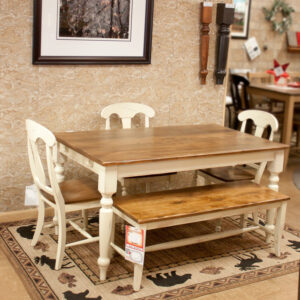 Rustic dining table with bench and chairs